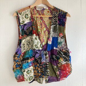 VTG Passports Vest Patchwork Floral Boho Bright 90s Pier 1 Reversible One Size